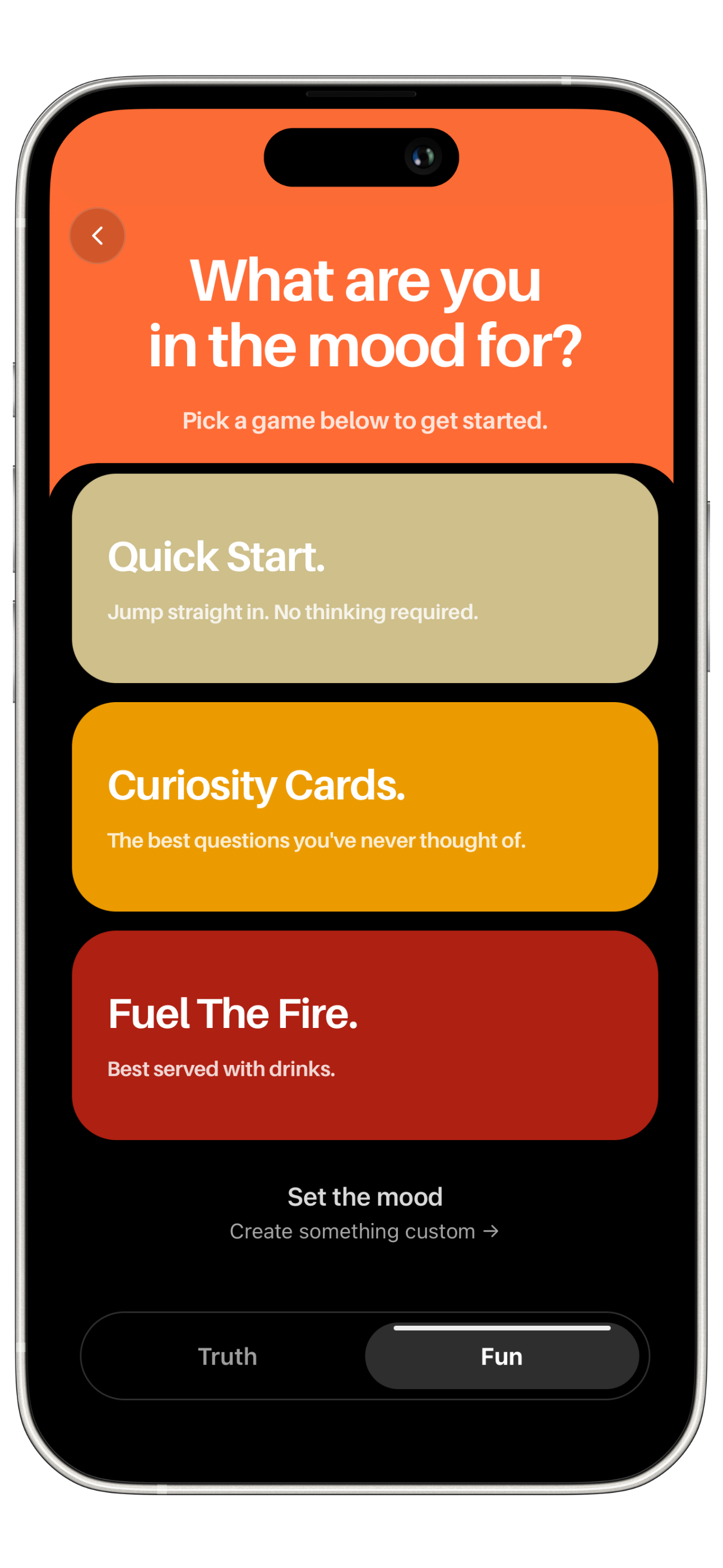 Firepit app - What are you in the mood for